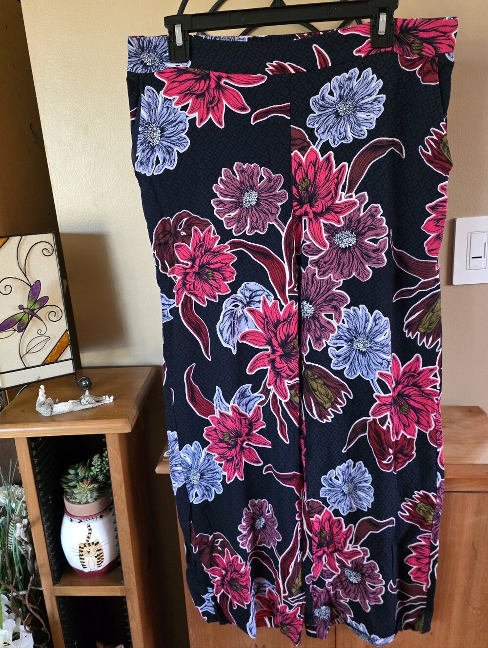 Floral Wide Leg Palazzo Pants with Pink and Lavender Blooms